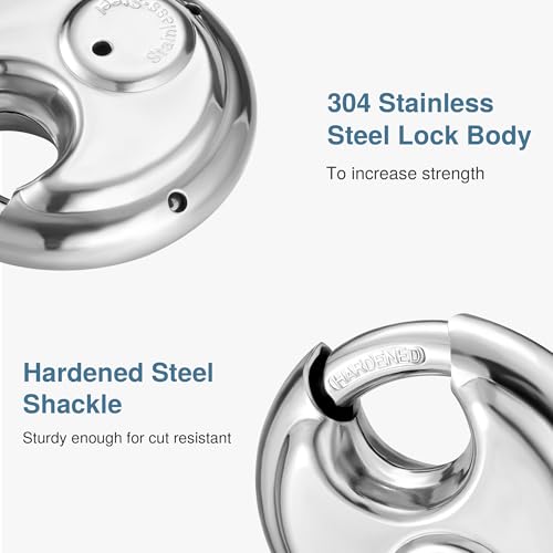 Puroma Keyed Padlock, Stainless Steel Discus Locker Lock Heavy Duty Locks with 12 Keys, Waterproof Outdoors Gate Storage Unit Lock with 3/8 Inch Shackle for Warehouse, Gym Storage Locker (4 Pack)