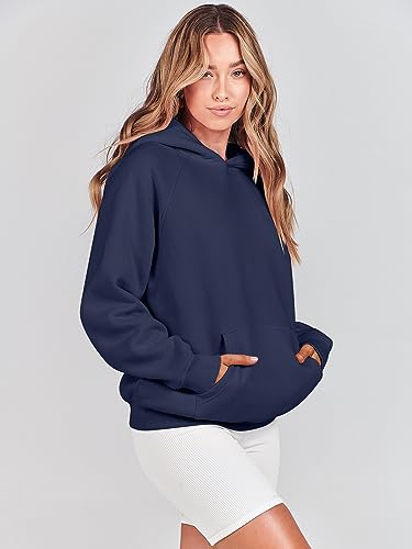 ANRABESS Oversized Navy Blue Fleece Hoodie for Women Medium