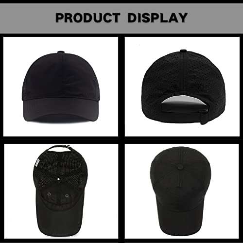 LITSSIN Quick Dry Mesh Baseball Cap - Water-Repellent Sun Hat for Fishing, Running, Hiking, Qd-b-black