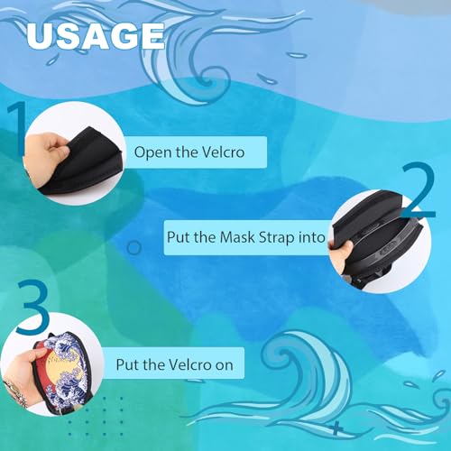 Neoprene Scuba Mask Strap Cover - Retro Dive Headband, Sun and Waves
