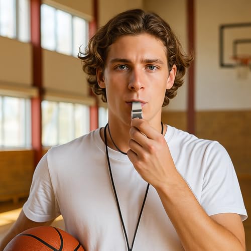 6-Pack Stainless Steel Whistles with Lanyards - Loud Sports & Safety Whistle