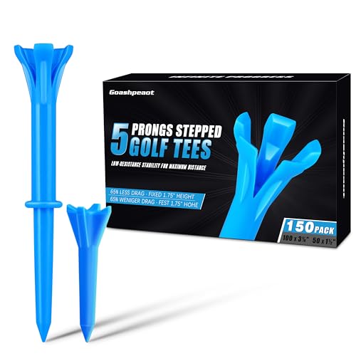 Blue 150 Pack Golf Tees 3-1/4" & 1-1/2" with 5-Prong Head - Stable Low-Resistance Practice & Driver Tees