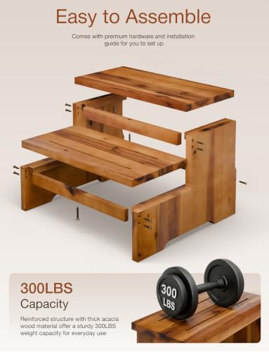 16.5-Inch Acacia Wood Step Stool - Heavy Duty Support Up to 300LBS, Variation: Acacia / 16.5" Width