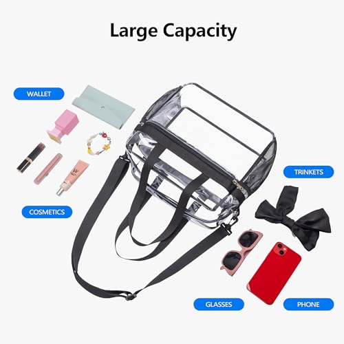 Clear Tote Bag for Stadium Events - 12x6x12 - Black