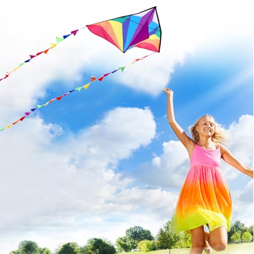 Large Rainbow Delta Kite for Kids & Adults - Easy to Fly