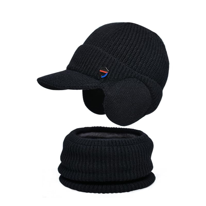 Men's Fleece Lined Balaclava Hat & Scarf - One Size Black