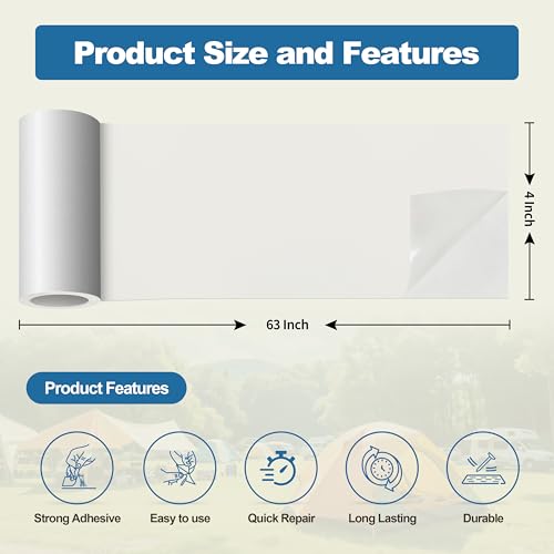 Self Adhesive Fabric Repair Tape - Clear, 4" x 63" for Outdoor Gear