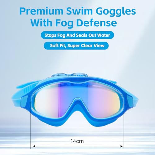 Fpxnb Gray & Blue Wide View Anti-Fog Swim Goggles - UV Protection, No Leakage, Adult Indoor & Outdoor