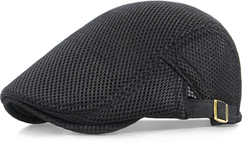 Xinveen Men's Black Mesh Newsboy Cap - Breathable Summer Ivy Hat, Adjustable