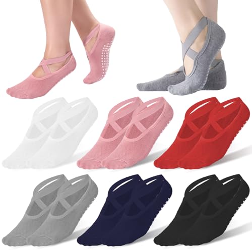 Tergy 6 Pairs Non-Slip Yoga Socks for Women Pilates Grips