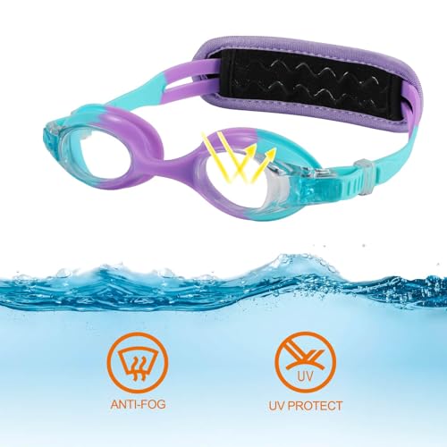 Hydrocomfy Kids Swim Goggles 3-8 Years Blue Mermaid No Hair Pull Strap