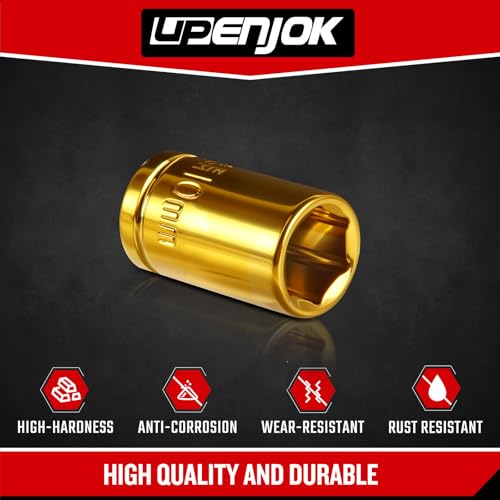 2-Pack 1/4" Drive 10mm Shallow Socket Set - Gold Plated CR-V Steel, 6-Point Design, Anti-Corrosion, for Automotive & DIY