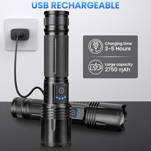 Flashlight Rechargeable 99,000 High Lumens, 3 Pack Led Flash Lights with 5 Modes, Waterproof Handheld Linterna for Camping, Home, Outdoor