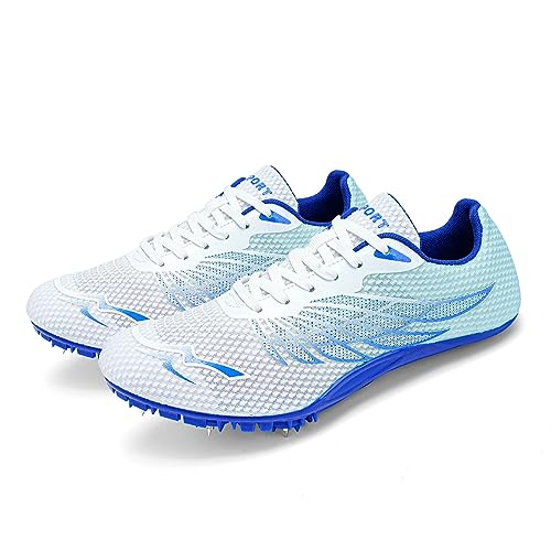 WESHIRUN Track and Field Shoes Men Women Kids 7.5 Women / 6 Men Blue Spikes