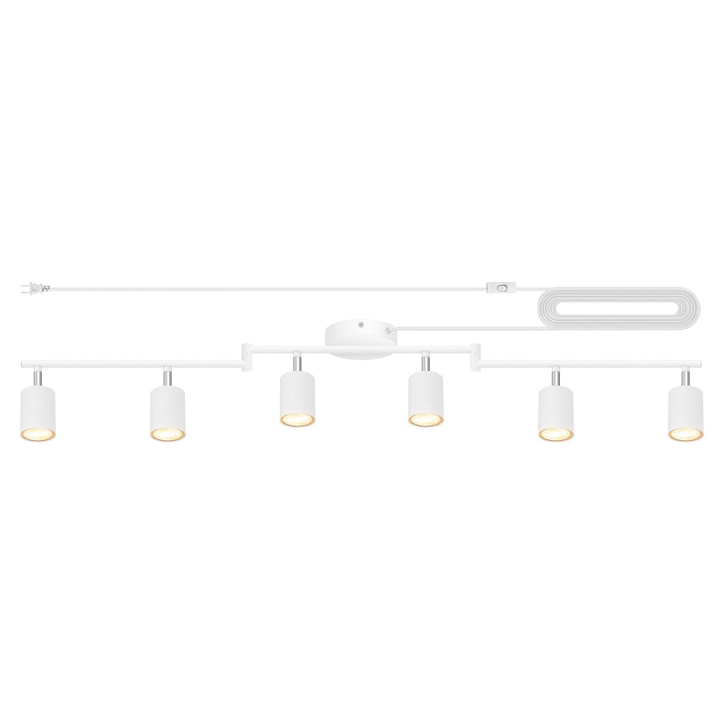 Track Lighting Plug in, LED Track Lighting Fixtures Ceiling Kit, White 6-Light Ceiling Light Plug-in, Wall Light with 14.8ft Power Cord, Rotatable Kitchen Spotlight for Bedroom(GU10 Socket, NO Bulb)