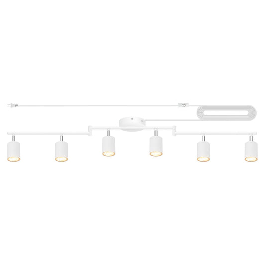 Track Lighting Plug in, LED Track Lighting Fixtures Ceiling Kit, White 6-Light Ceiling Light Plug-in, Wall Light with 14.8ft Power Cord, Rotatable Kitchen Spotlight for Bedroom(GU10 Socket, NO Bulb)