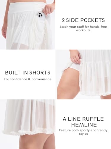 Plus Size High Waisted Ruffle Tennis Skirt with Shorts Pockets