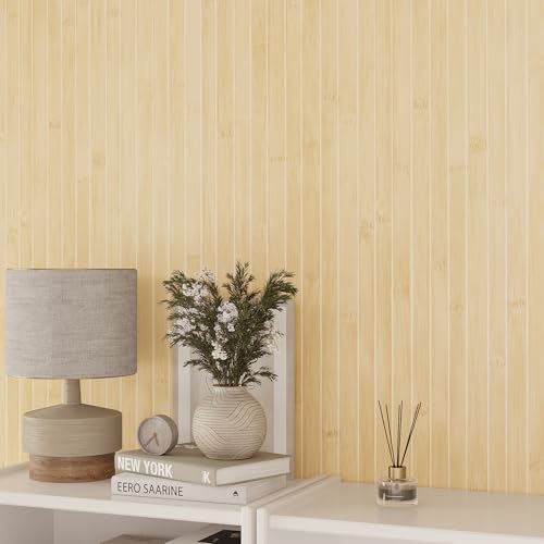VaryPaper 15.7" x 78.7" Bamboo Wood Slat Wallpaper Peel and Stick Light Wood Contact Paper for Countertops Waterproof Cabinet Vinyl Wrap Removable Self Adhesive Wooden Wallpaper for Bedroom Kitchen