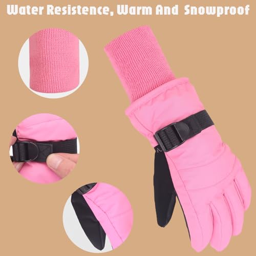 Kids Warm Winter Gloves - Snowproof Fleece Lining - Light Pink, 4-6 Years