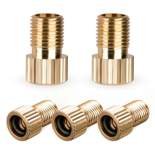 5-Piece Brass Presta to Schrader Valve Adapter Set - Leak-Proof Bike Pump
