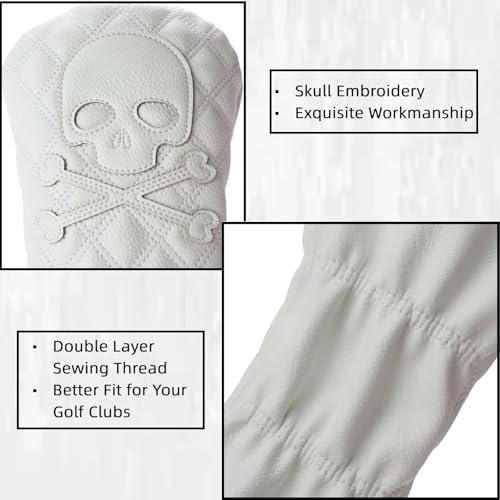 HELLO NRC White Skeleton Golf Club Covers Set for Driver & Fairway Woods 135UT