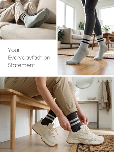 Women's Breathable Cotton Crew Socks 4 Pairs - Black, White, Grey, Blue