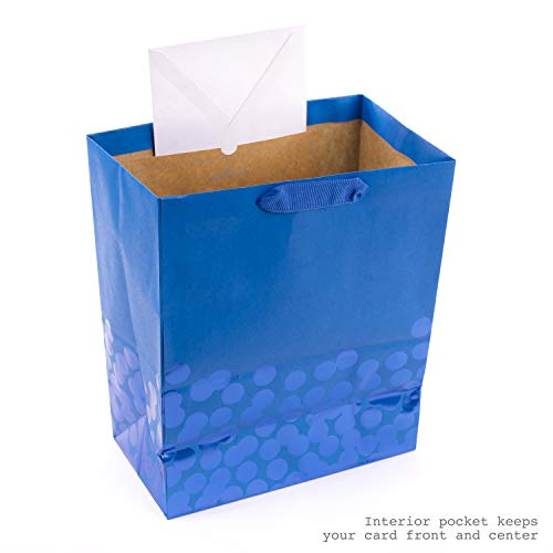 Large Gift Bag with Tissue Paper - 13-Inch Blue Foil Dots