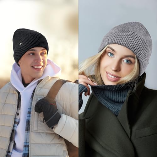 Soft Knit Cuffed Beanie - Unisex Winter Hat for Men and Women - Black