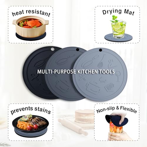 Silicone Trivet Mats - Heat Resistant Pot Holders, Non-Slip - Black Gray