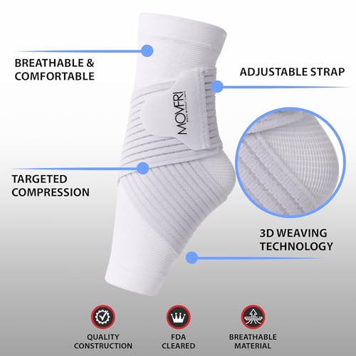 Adjustable Compression Ankle Brace for Men & Women - One Size White