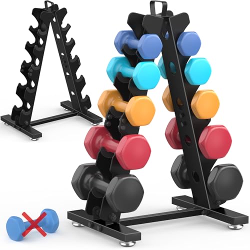 5-Tier Dumbbell Rack for Home Gym - Black A-Frame Stand Only