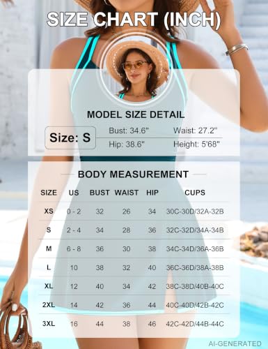 BMJL Women's Blue Stripe One-Piece Swimsuit Swim Dress Tummy Control Medium