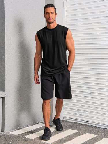 Mens Workout Tank Top - Sleeveless Athletic Shirt - Black, Large