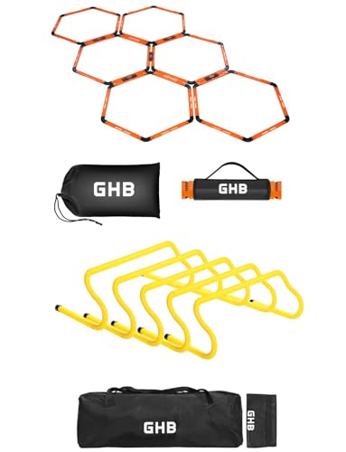 Hexagonal Agility Rings Set - 6 Rings with Connectors & 5 Speed Hurdles