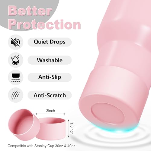 Stanley Cup Accessories Set - 3 Flower Straw Toppers, Silicone Boot, Spill-Proof Stoppers & Charms - Pink