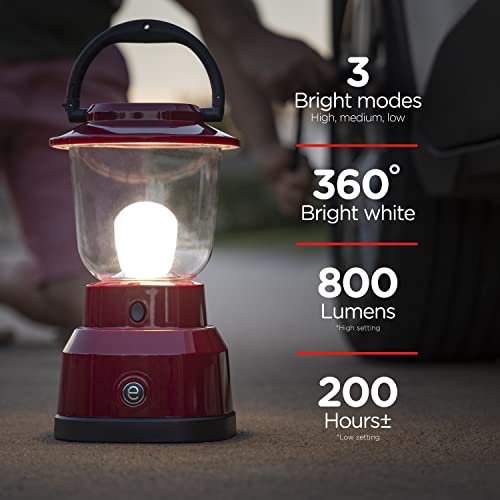 Enbrighten LED Large Camping Lantern, Battery Powered, USB Charging, 800 Lumens, 200 Hour Runtime, Carabiner Handle, Hiking Gear, Emergency Light, Blackout, Storm, Hurricane
