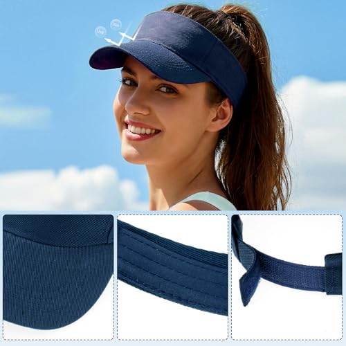 Adjustable Sport Visors Sun Hat - One Size Navy Blue