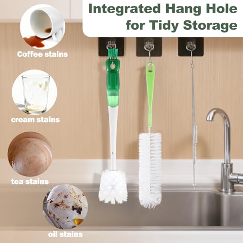 XYFuuee 5Pcs Green Water Bottle Cleaning Brush Set - 5-in-1 Drinkware Cleaner