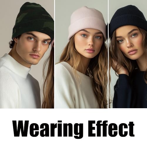 ZH 12-Pack Knitted Winter Beanie Hats for Men & Women, One Size, White
