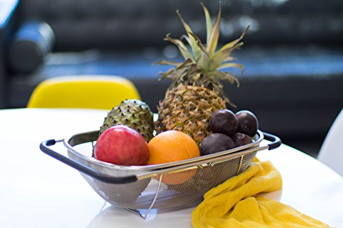 Over the Sink Colander Stainless Steel with Expandable Rubber Handles, Fine Mesh Strainer for Fruits & Vegetables