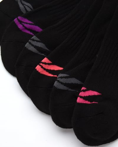 Reebok Womens Quarter Socks 6-Pack All Black Moisture-Wicking Cushioned Ankle Socks