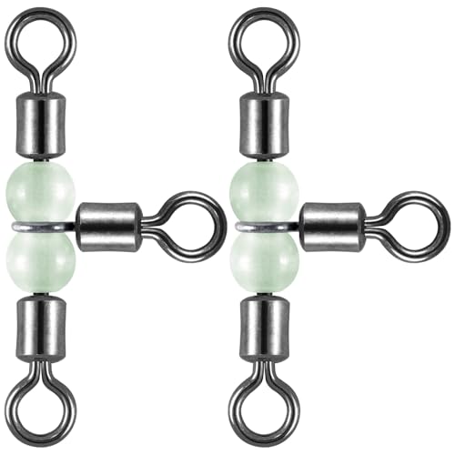 20 Pack 3-Way Fishing Swivels with Glow Beads Stainless Steel T-Shape Catfish Rig 40LB