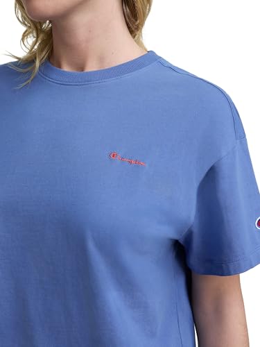 Champion Women's Classic Short Sleeve T‑Shirt - Loose Fit with Coastal Fjord Tonal Script Logo, Medium
