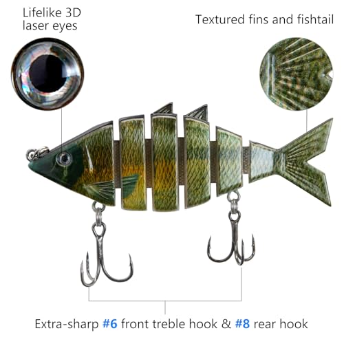 Multi Jointed Fishing Lure - Bone Swimbait for Bass Trout Bluegill Pike - Lake Chub 3.7in/0.66oz
