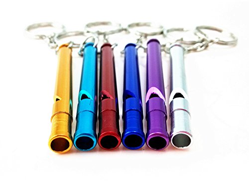 6-Pack Colorful Aluminum Whistles with Key Ring - Portable Survival Whistles for Hiking, Camping, Dog Training