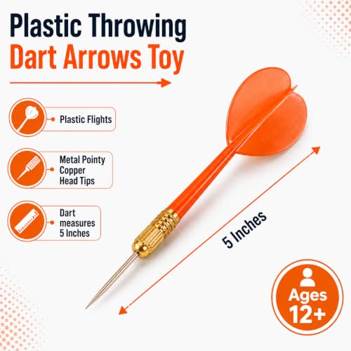Plastic Throwing Dart Arrows Toy - 12-Pack, 5-Inch Red Darts