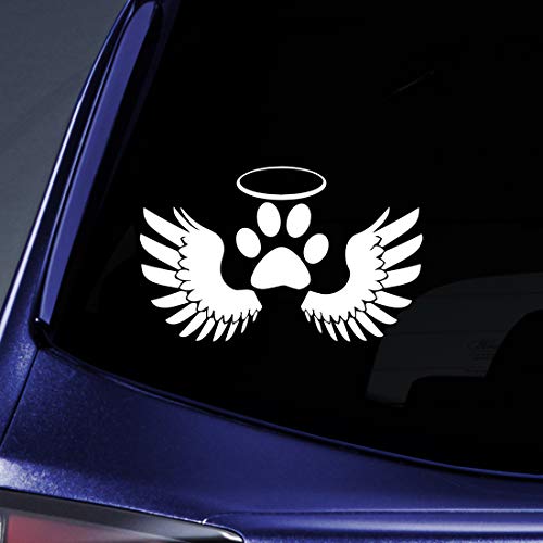 Dog Paw Angel Vinyl Decal Sticker for Cars & Laptops - 5.5" White