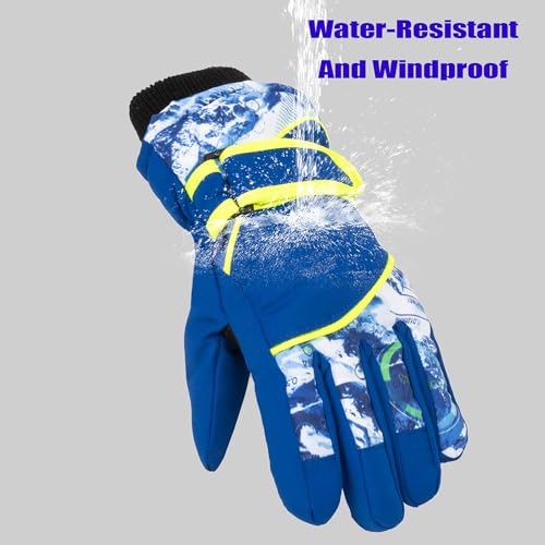 Kids Winter Thermal Gloves - Windproof Ski & Snowboarding - 4-7 Years Old, Blue