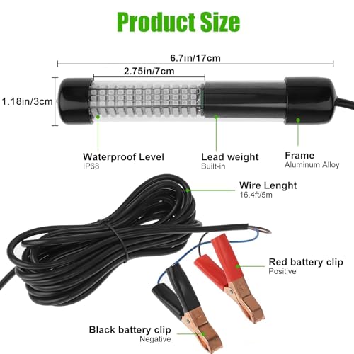 Linkstyle 12V Underwater Fishing Light 2000LM Green LED Submersible 5M Cord