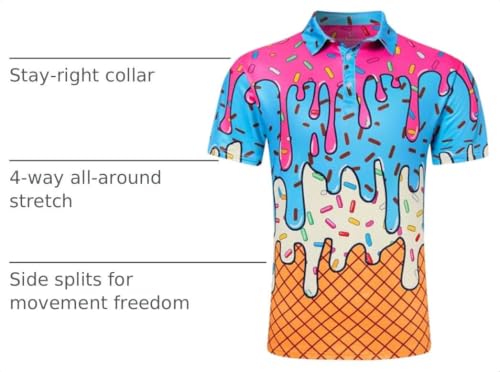 Uideazone Men's Funny Golf Polo Shirt Dry Fit Short Sleeve S-2XL Ice Cream Edition XXL